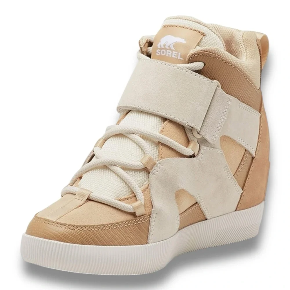 Sorel Out N About Suede Sport Wedge Booties in Cream Tan Nova Sand Canoe Size 10